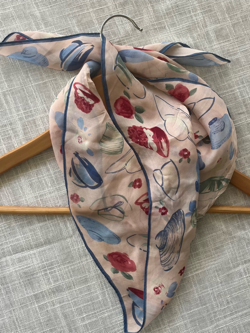 Vtg Silk Garden Scarf - Dusty Pink & Blues